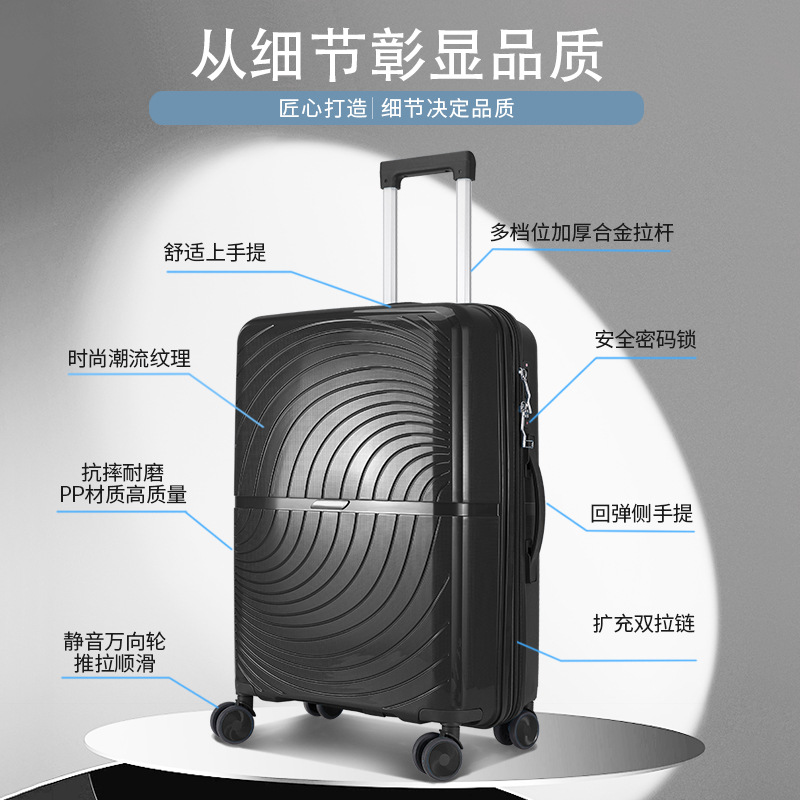 Foreign trade cross-border large-capacity PP trolley case, explosion-proof zipper suitcase, student combination case with expansion travel case details Picture