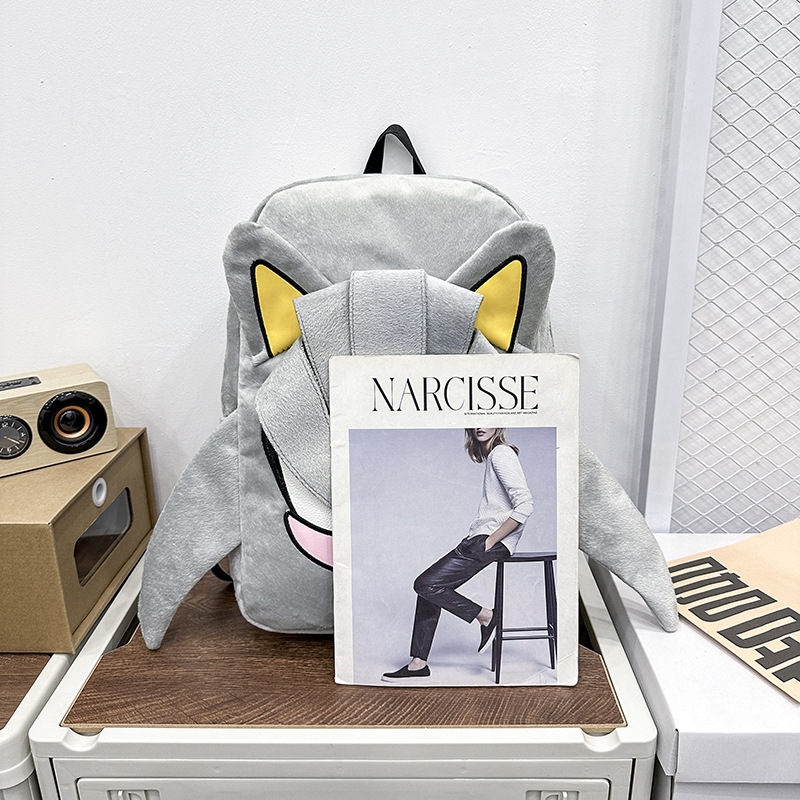 Shadow Niche Backpack, men's plush cartoon backpack, Women's large-capacity junior high school, senior high school and college style schoolbag full figure