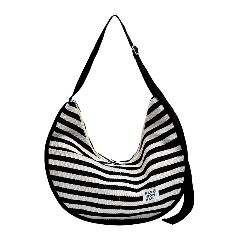 Large-capacity dumpling bag for women, Korean-style Instagram laid-back style, fresh and simple striped single-shoulder bag for young women, versatile crossbody bag Item Picture