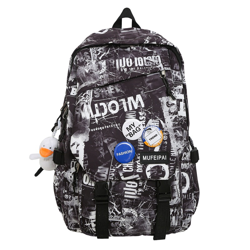 New 2025 niche design graffiti schoolbag for middle and high school students, men's high-end style, large-capacity multi-compartment backpack Item Picture