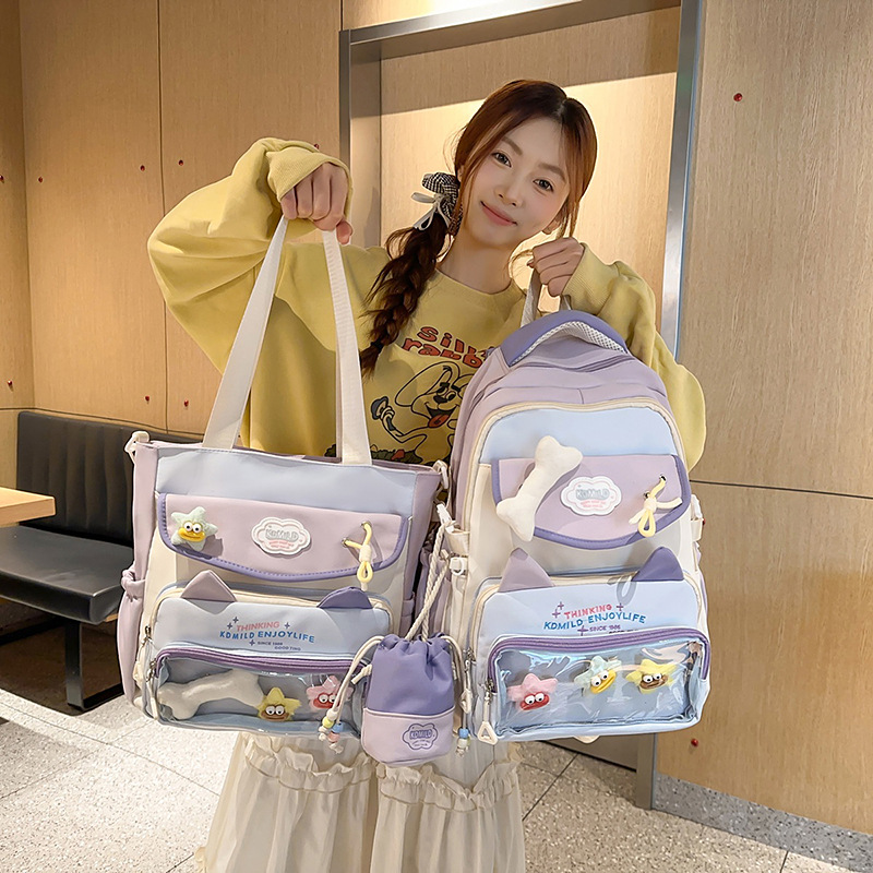 2025 New school style cute backpack, high appearance level, large-capacity multi-compartment schoolbag, lightweight color-blocking tutorial bag full figure