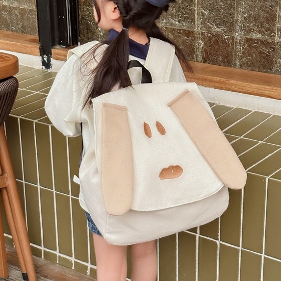 Japanese-style cartoon puppy canvas backpack 2024 New style, cute and trendy, a small schoolbag for kindergarten kids in grades 3-6 full figure