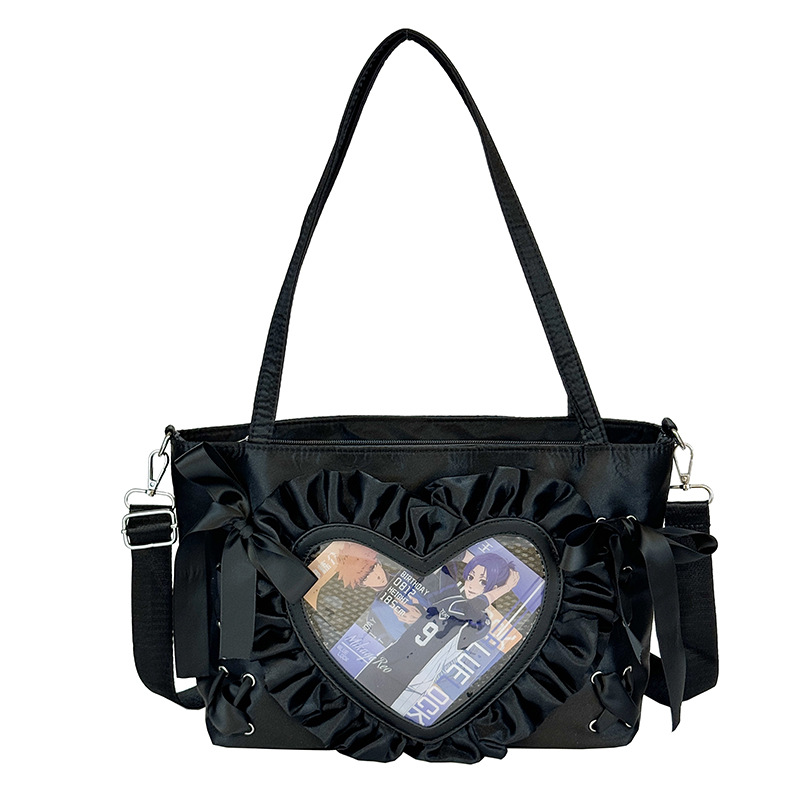 New Japanese-style Instagram sweet and cool girls' 2D transparent pain bag, single-shoulder bag, heart lace ballet-style underarm bag Item Picture