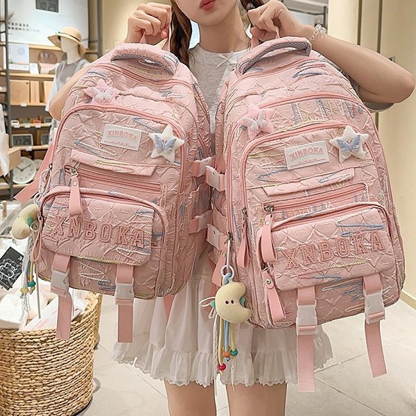A new high-appearance-level, fresh and sweet backpack from Korean Instagram, a lightweight and large-capacity backpack for junior and senior high school students with multiple compartments full figure