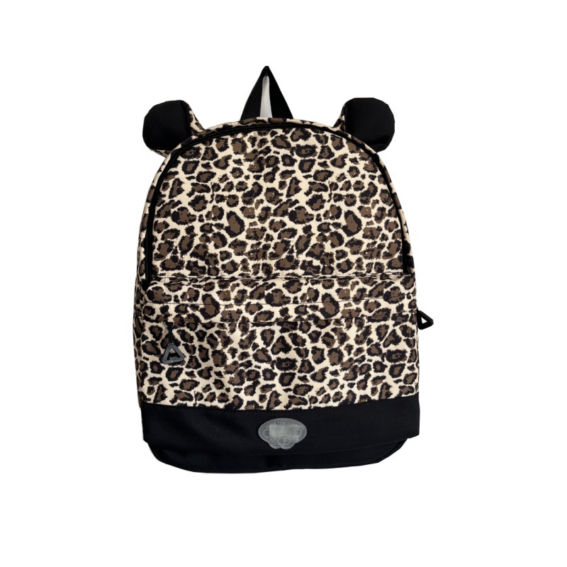 A new large-capacity cat ear leopard print backpack for college students on a niche campus, a casual and simple commuting backpack Item Picture