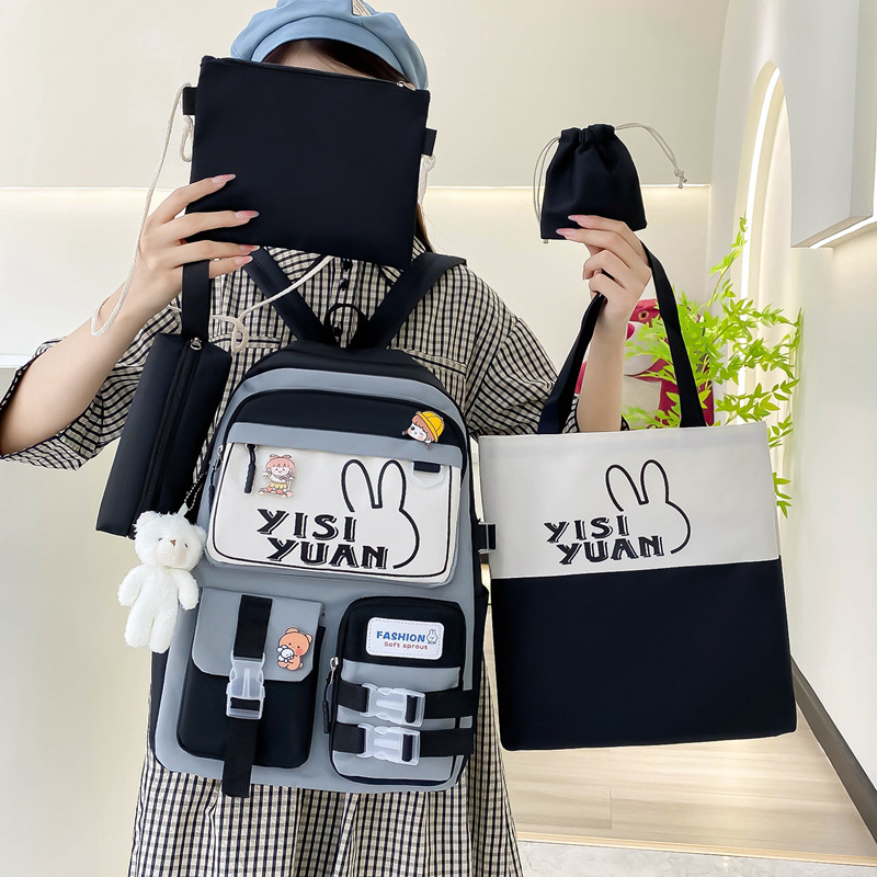A new and fresh Korean-style backpack five-piece set for students, casual and versatile, lightweight and cute backpack for primary school students Specification drawing