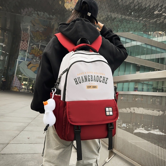 High school student schoolbag, large capacity, high appearance level, contrasting color, high school student backpack, trendy college student couple backpack full figure