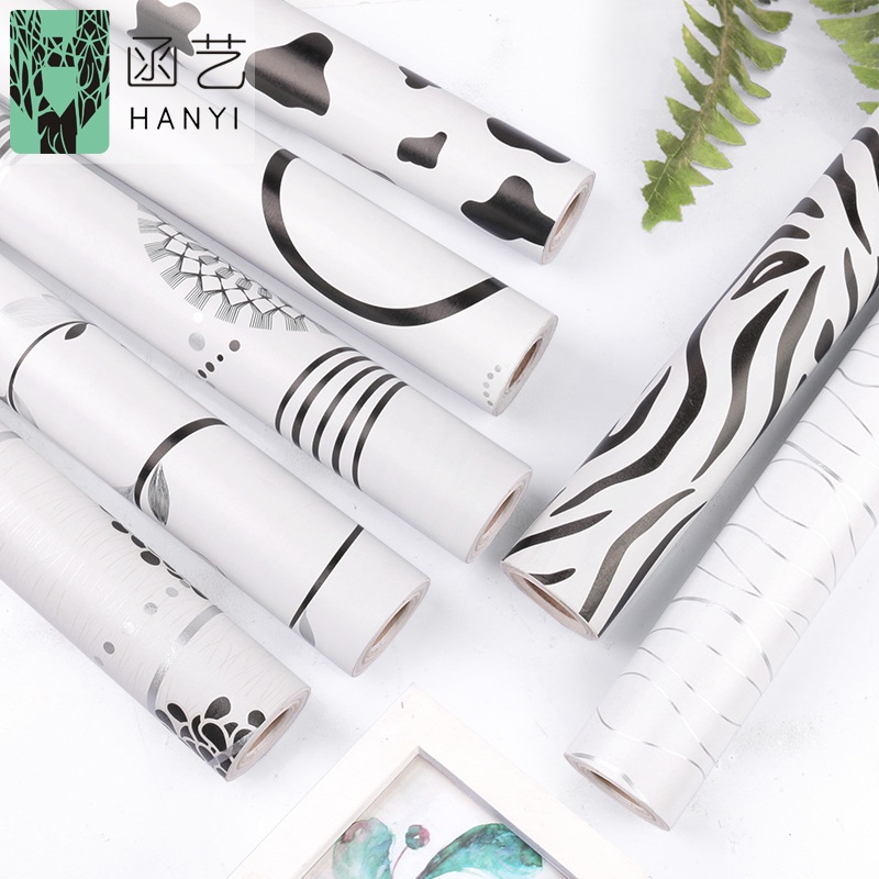 Factory direct sales of wallpaper, background wall, modern black, white and grey bedroom wallpaper, self-adhesive waterproof wall coat, furniture renovation stickers full figure