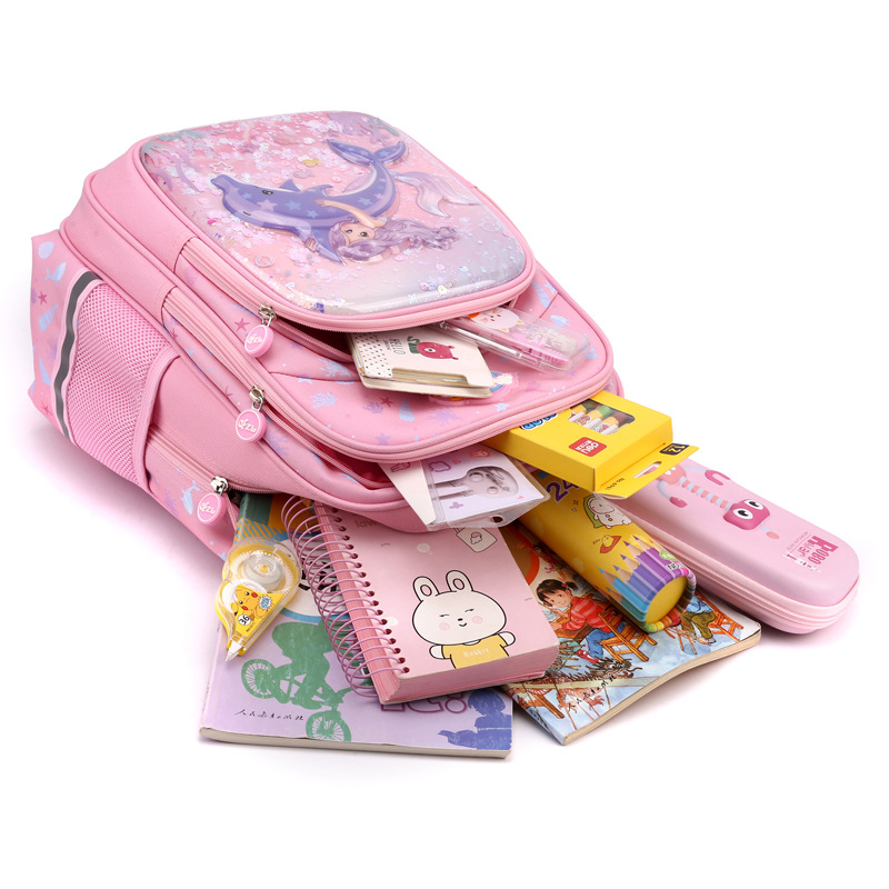 Trendy children's princess schoolbag, cute sand dolphin backpack for kindergarten, for girls in grades one, two and three of primary school Application Scenario