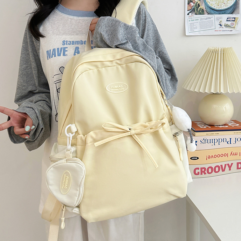 New cute Japanese-style versatile bow schoolbag for junior and senior high school students, fresh, sweet and simple backpack, lightweight backpack details Picture