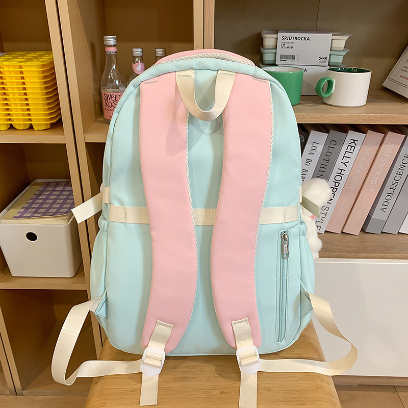 High appearance level dopamine sweet color-blocking girl heart backpack, college style, multi-layered backpacks for junior and senior high school students Specification drawing