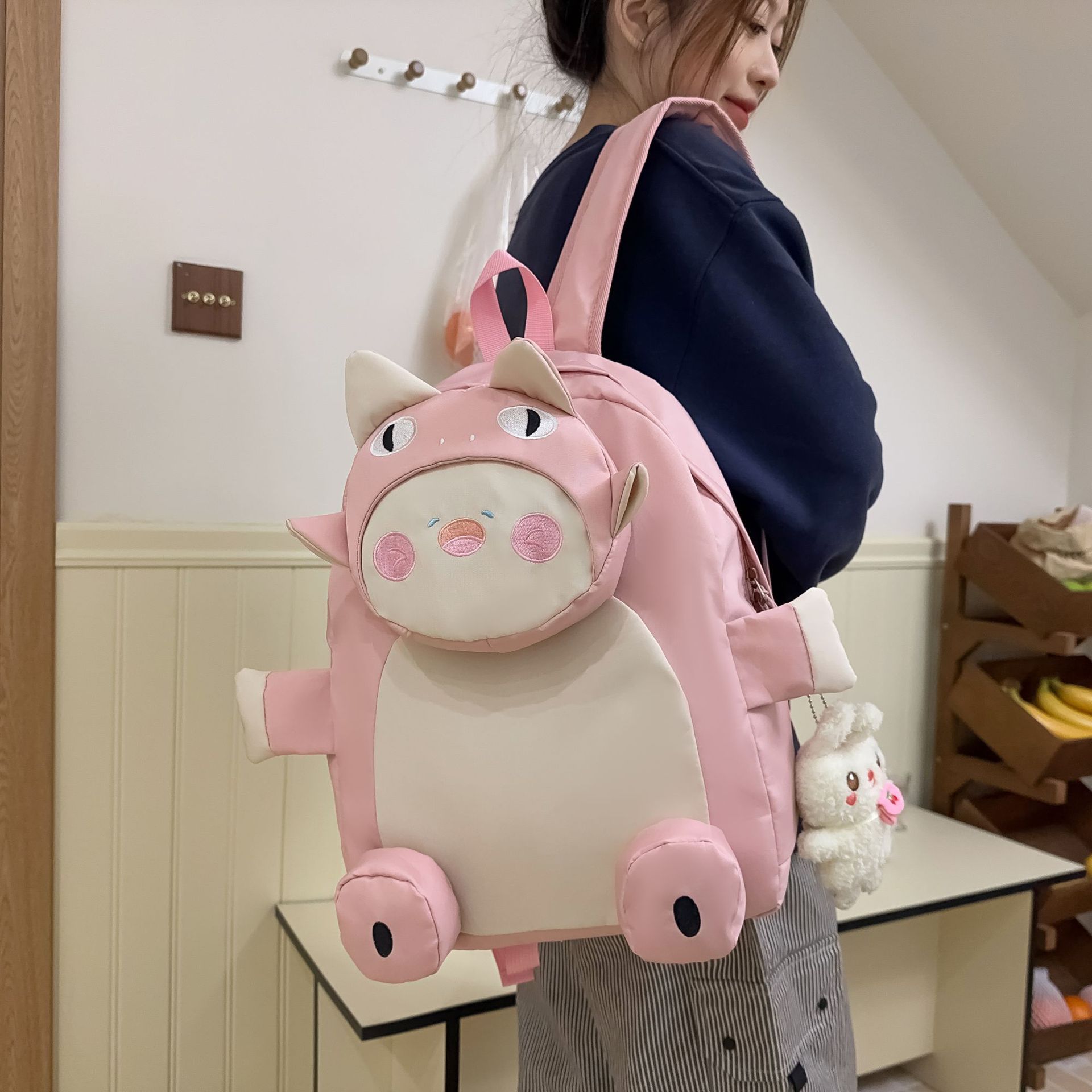 2025 New cute cartoon, ugly and adorable backpack for girls, personalized, creative, niche design sense, spring outing backpack details Picture