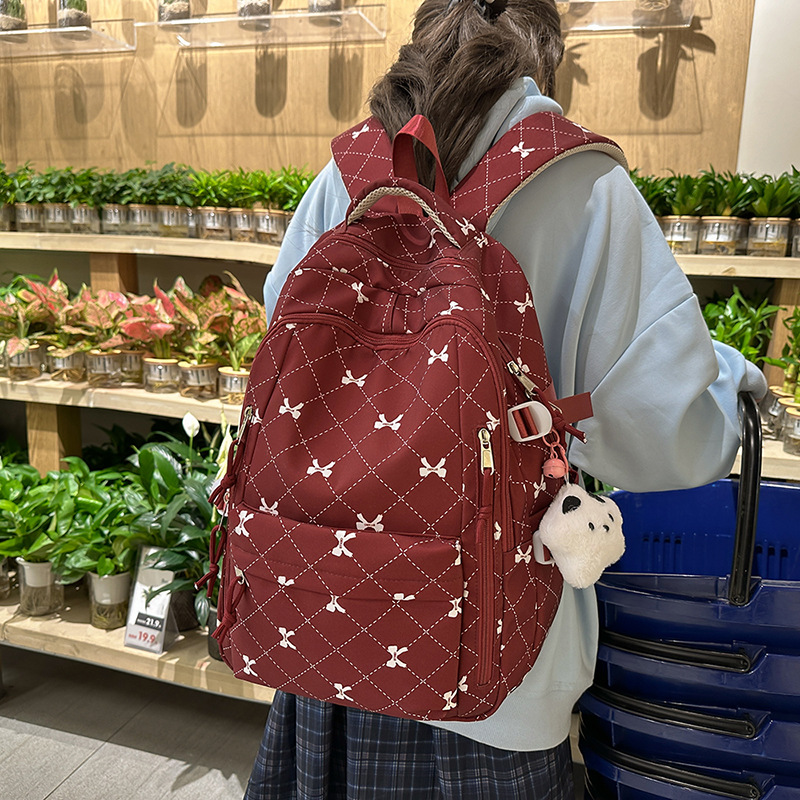 Korean InS-style forest-themed fresh bow backpack, college-style girl's schoolbag, college student travel backpack details Picture