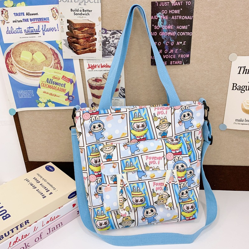 Japanese cartoon 2024 new style fresh and simple canvas bag for women, single-shoulder, simple student class bag, printed handbag details Picture