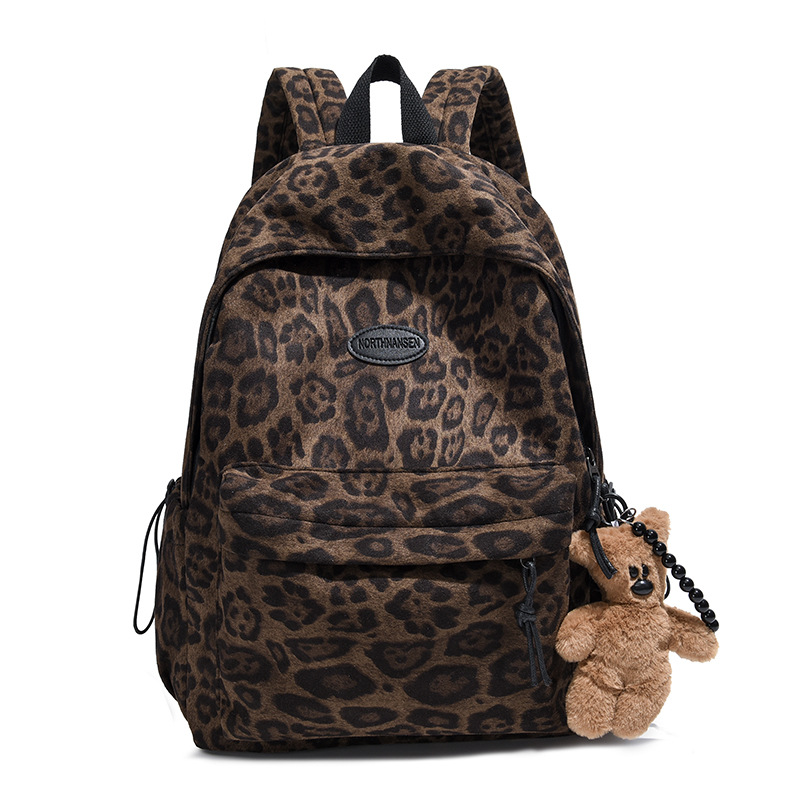 New autumn and winter backpack with large capacity, retro leopard print, European and American style, trendy backpack for casual outings full figure