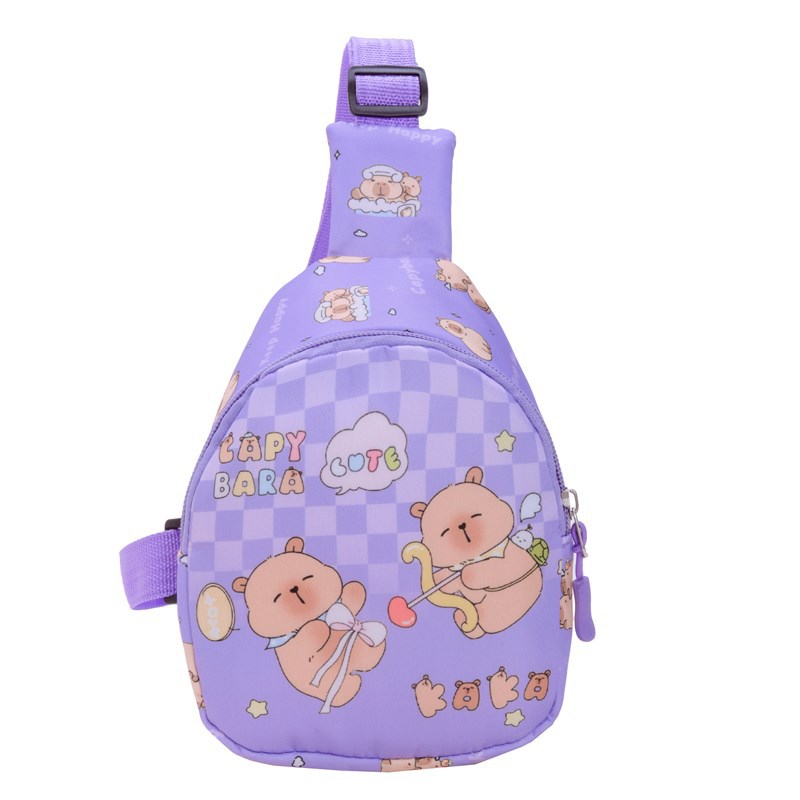 Children's chest bag, Capibara, cute cartoon, kids' single-shoulder crossbody bag, outdoor casual small change bag for boys and girls Item Picture