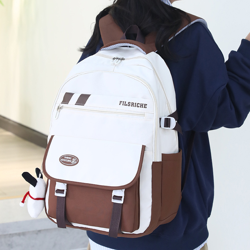 New lightweight and large-capacity junior high school schoolbag, fashionable color-blocking lightweight and casual backpack for girls, and cross-border backpack for girls details Picture