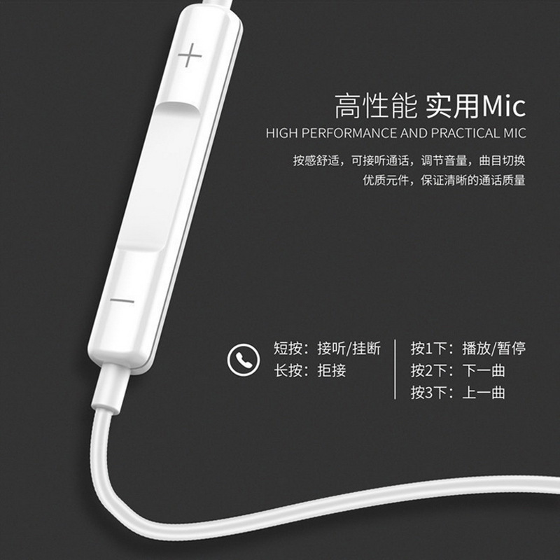 【 New users get 0.01 yuan 】3.5mm compatible with Apple, Huawei and Android direct plug wired headphones type-c number Specification drawing