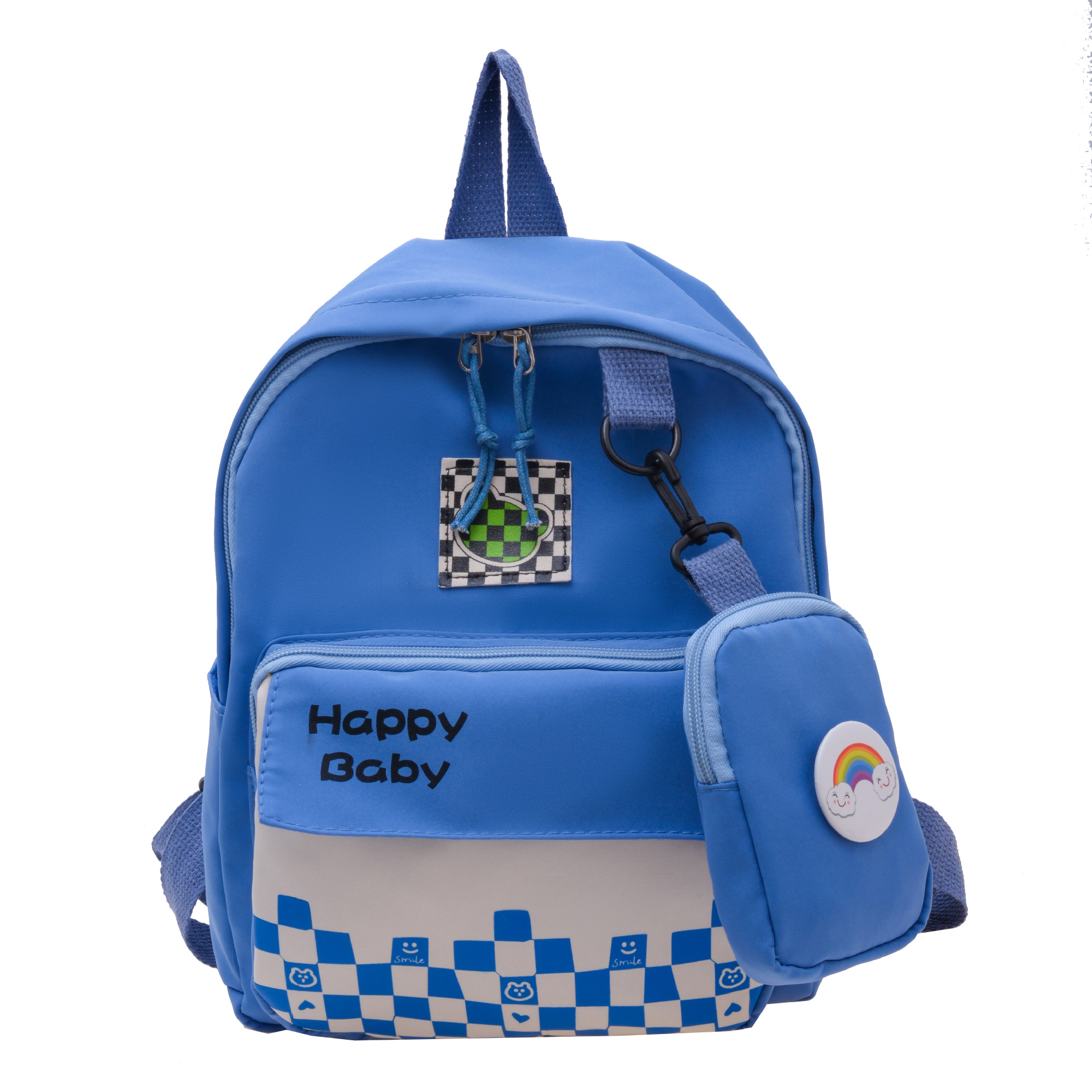Checkered double-shoulder children's and primary school students' travel letter two-piece backpack, kindergarten schoolbag Item Picture