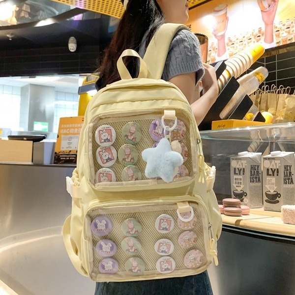 Large-capacity transparent backpack, Korean-style ins forest school style, DIY decoration for primary school students, high appearance level backpack details Picture