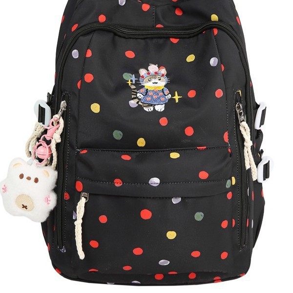 A new high-appeal Japanese-style, fresh and sweet polka dot backpack with contrasting colors for junior and senior high school students. It is a lightweight and large-capacity backpack Item Picture