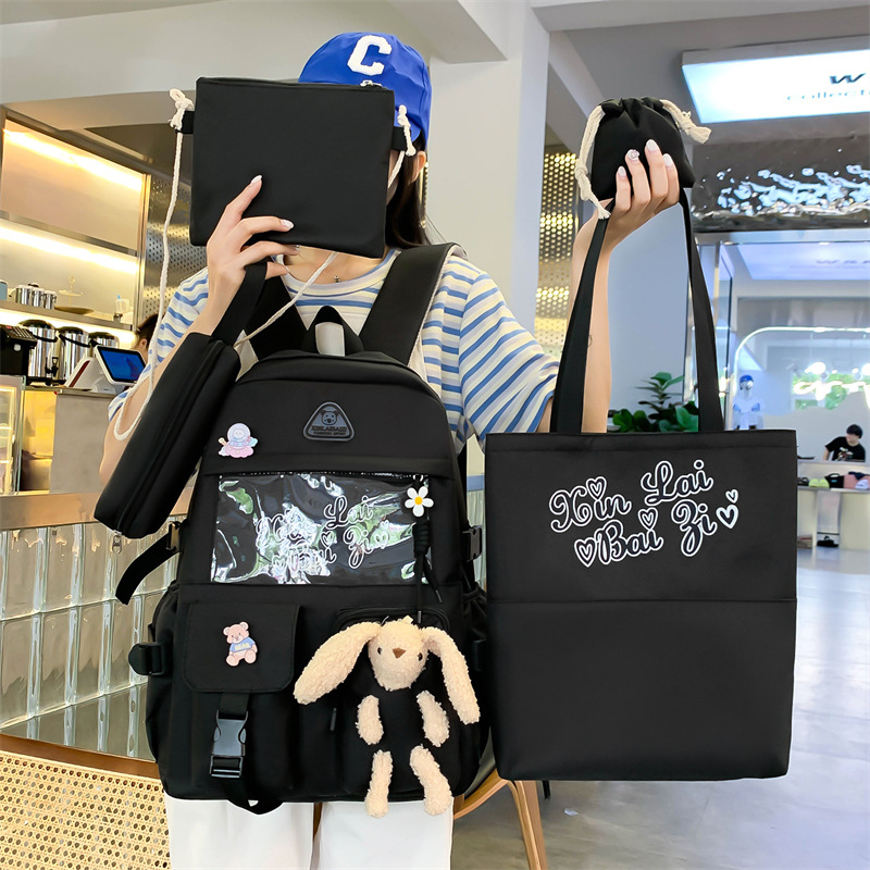 New cross-border five-piece set of student schoolbag, cute cartoon rabbit for girls, girlish backpack, casual tutorial backpack Application Scenario