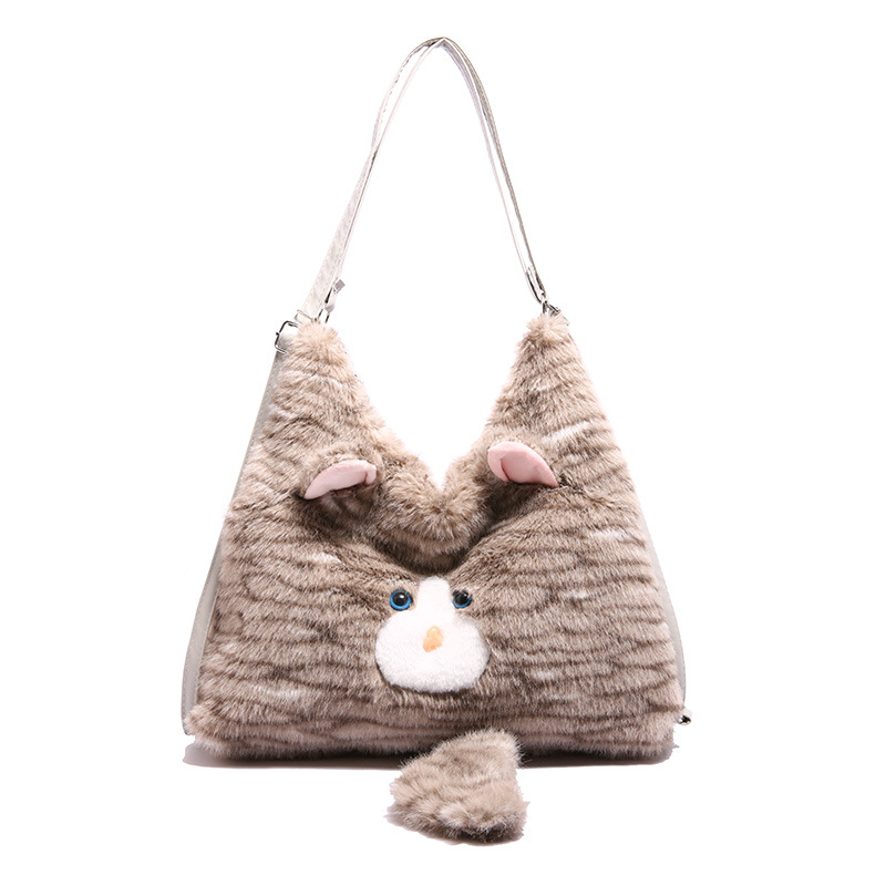 Cute plush cat ins crossbody bag, cartoon large-capacity girl 2025 versatile backpack, soft and cute single-shoulder bag Item Picture