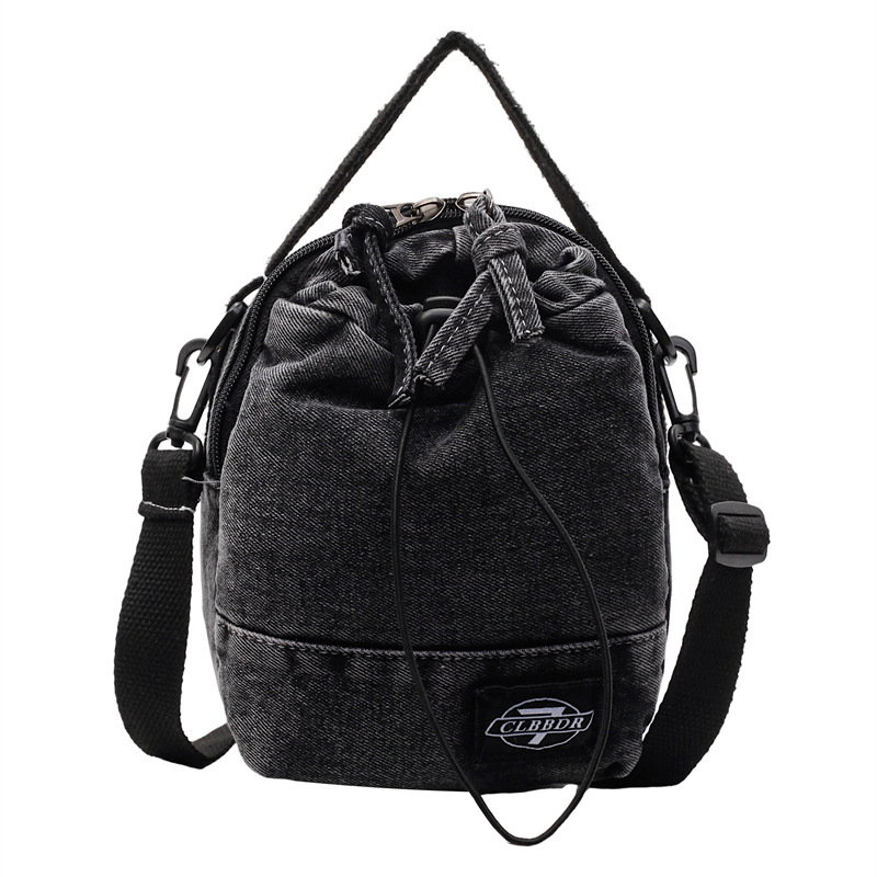 Denim drawstring bag bucket bag, lightweight camping single-shoulder bag, travel sports backpack, versatile casual crossbody bag Item Picture