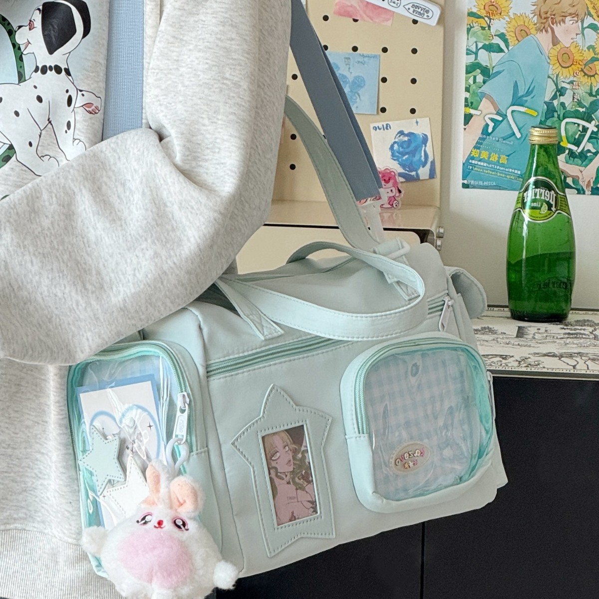 New design casual tote large-capacity bag, women's transparent commuting travel bag, pain bag, versatile single-shoulder crossbody bag details Picture