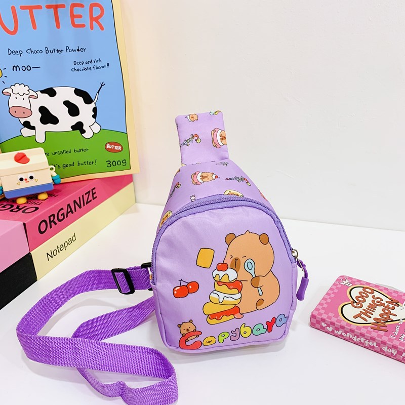 2025 New children's chest bag with cartoon print, cute single-shoulder crossbody bag, casual loose change storage bag for boys and girls Specification drawing