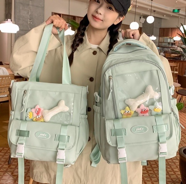 Japanese-style ins schoolbag, versatile for girls on campus, cute for young girls, high appearance level backpack, large capacity, transparent and smappy backpack full figure
