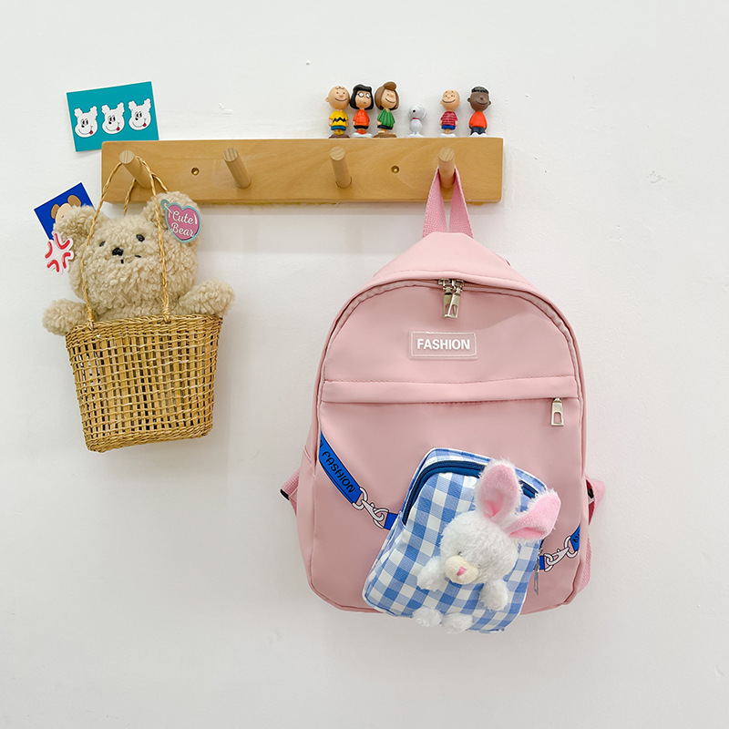 Children's backpack 2024 Winter New style Cute color-blocking checkered little rabbit backpack for medium and senior class kindergarten schoolbag Specification drawing