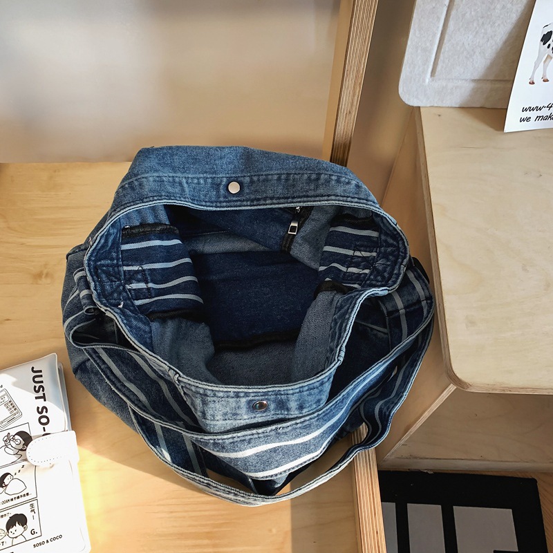 Denim single-shoulder bag, women's large-capacity shopping bag, 2024 new artistic style tote bag, Japanese-style lazy crossbody bag Specification drawing