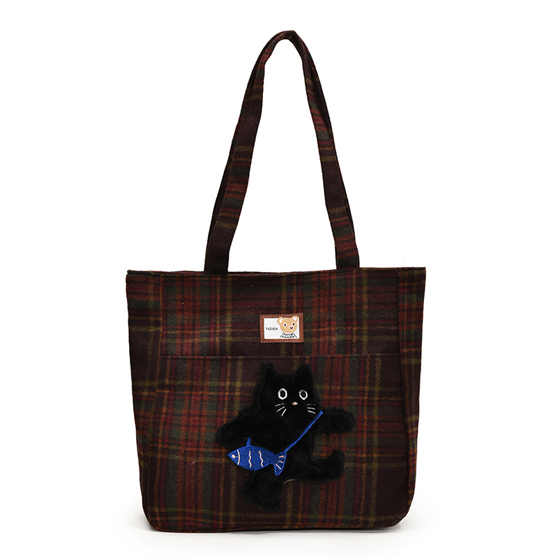 The new 2025 large-capacity casual checkered tote bag with a fresh and artistic style, is a personalized and creative single-shoulder bag for students Item Picture