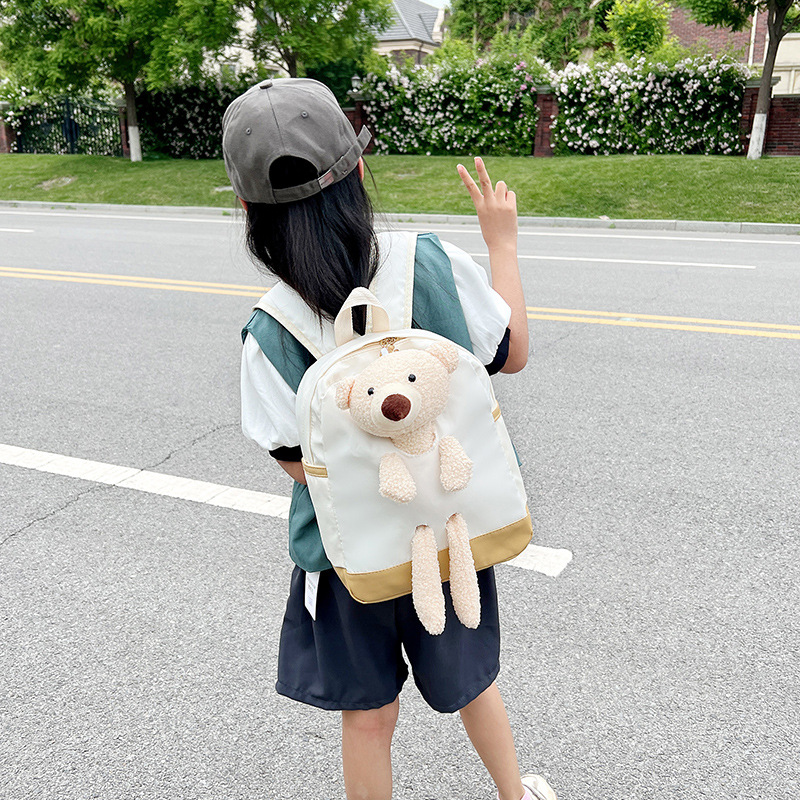 2022 New autumn and winter versatile large-capacity backpack, cartoon plush bear, cute student schoolbag, children's backpack details Picture