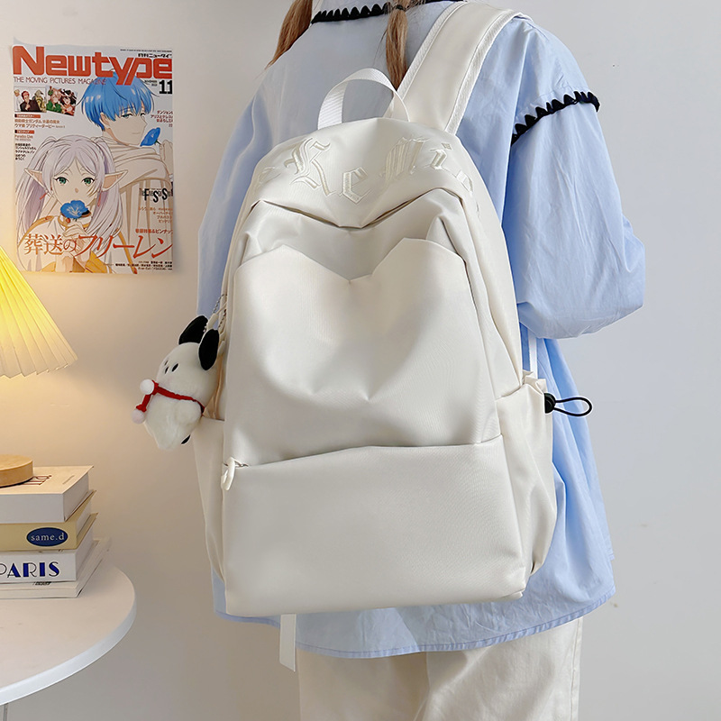 Forest-themed, high-appearancelevel, large-capacity, simple and solid-color college student schoolbag, versatile, casual and portable backpack for travel details Picture