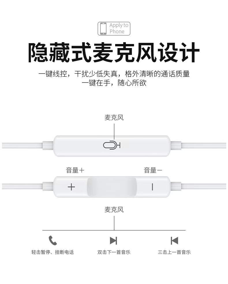 The Wired General Bluetooth copper Ring wired control headphones are suitable for Apple mobile gaming headphones and low-frequency headphones. The cable is in stock details Picture