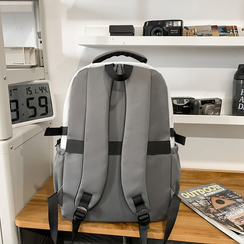 Junior high school schoolbag for girls, large capacity, high appearance level, contrasting color, high school student backpack, trendy college student couple backpack Specification drawing
