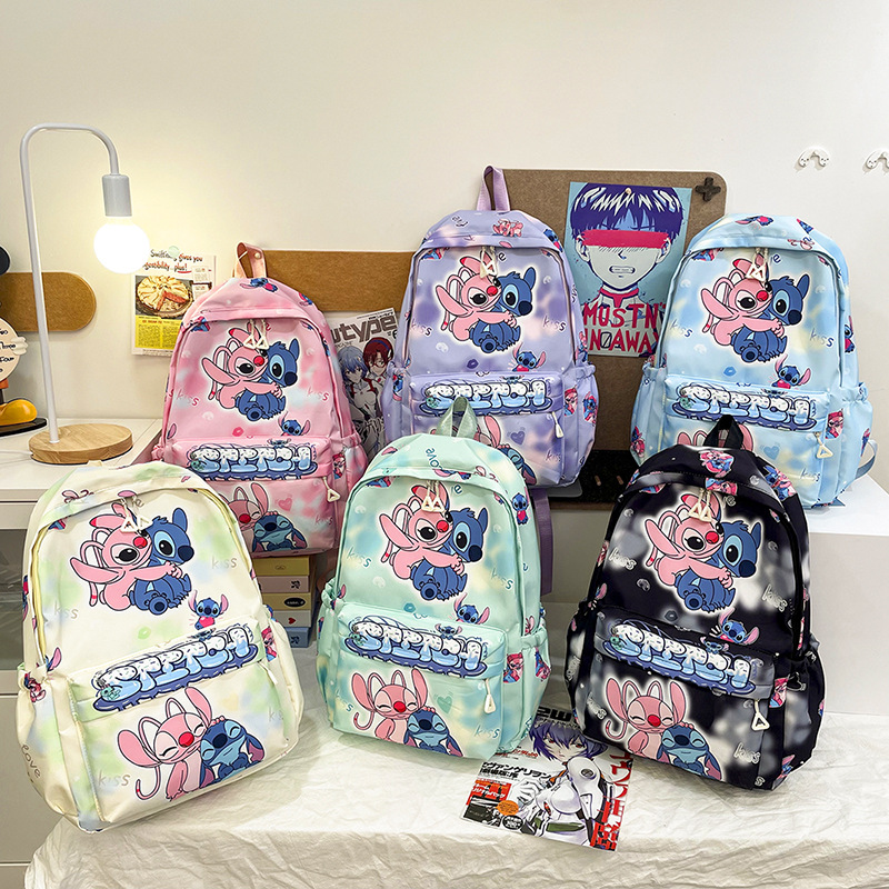 The new cartoon student backpack from Stitch features a large capacity, a cute appearance, a level backpack, and a trendy and artistic cartoon children's backpack full figure