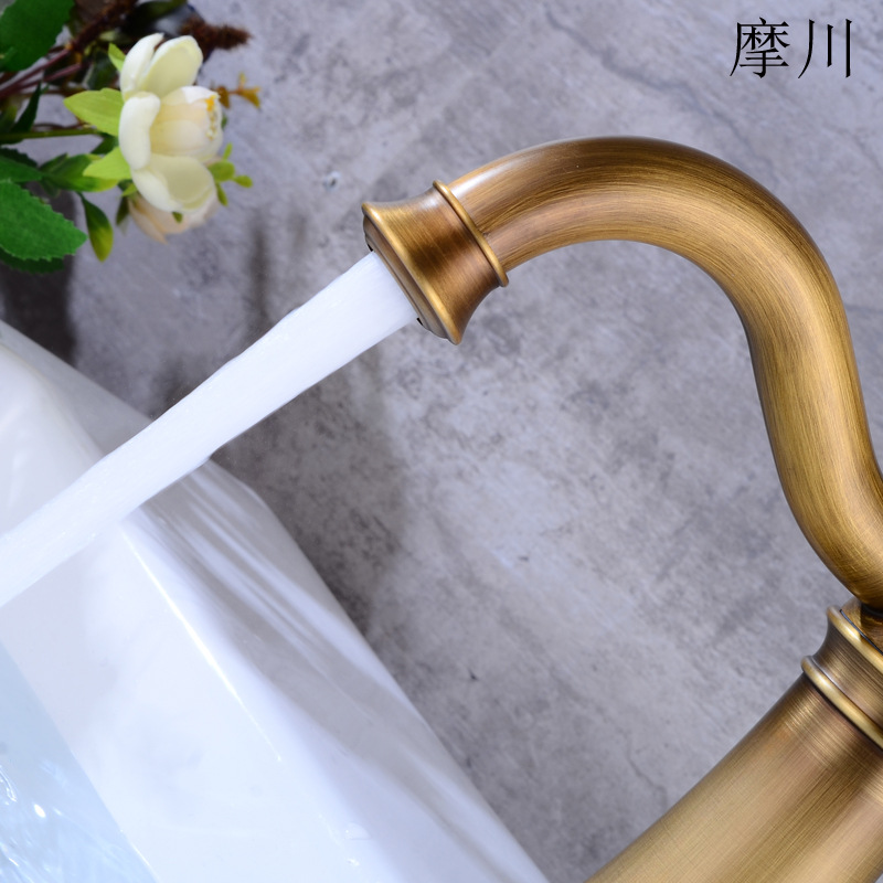 High-end basin faucet, brass antique European-style hot and cold water faucet, high hot and cold countertop basin faucet, retro faucet Application Scenario