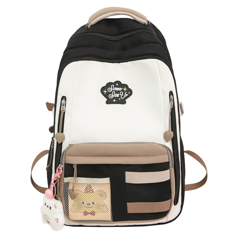 A new Japanese-style ins backpack with a high level of appearance, fresh and sweet, featuring a color-blocking and color-blocking design. It is a lightweight backpack for junior and senior high school students Item Picture