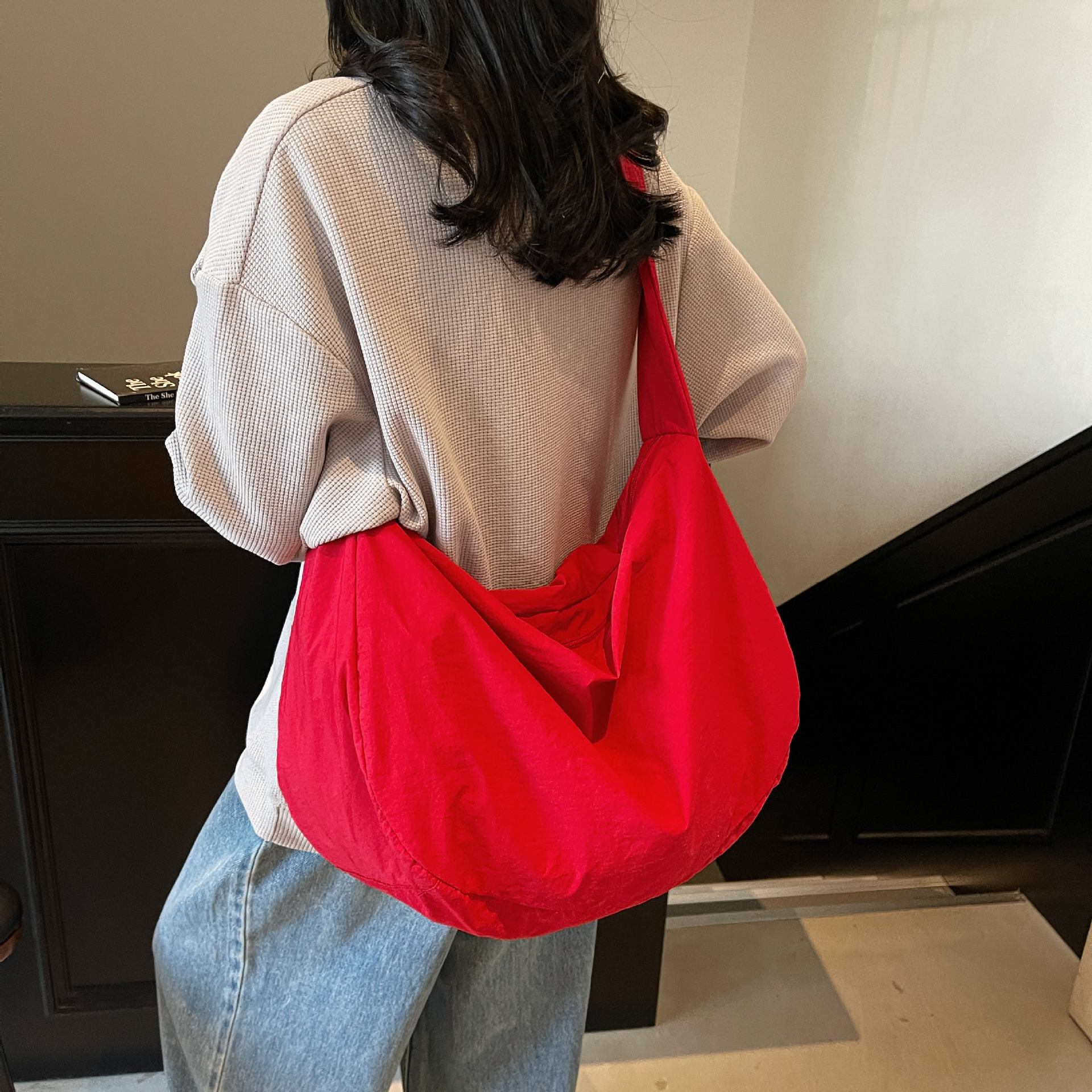 New fashionable canvas bag, men's simple dumpling bag, solid color versatile women's single-shoulder bag, large-capacity casual crossbody bag full figure