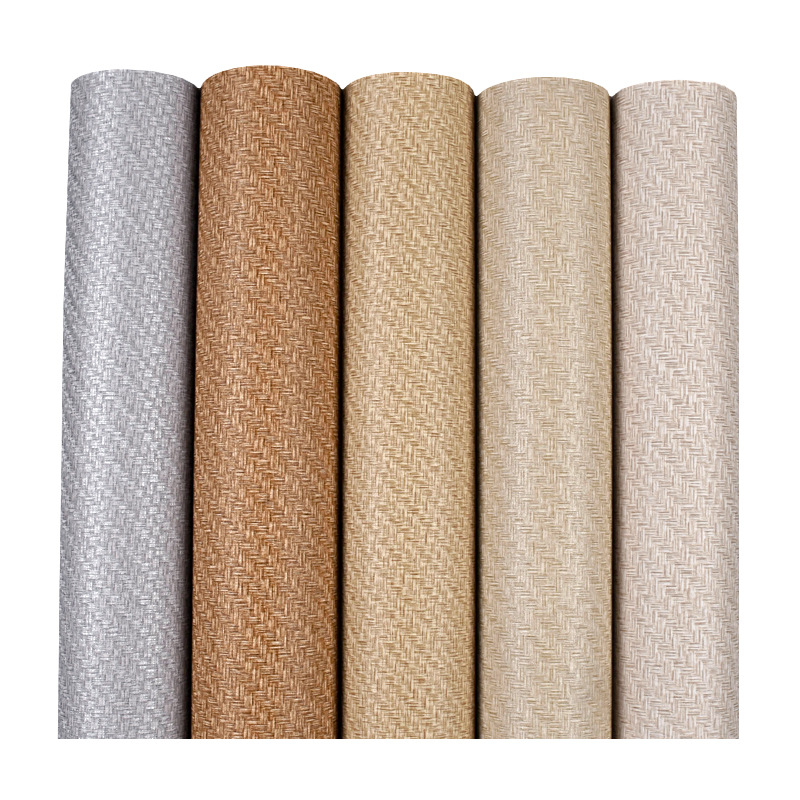 Pure pigment color linen texture imitation straw weaving wallpaper, tea house restaurant glue non-self-adhesive Chinese wallpaper, coffee brown Item Picture
