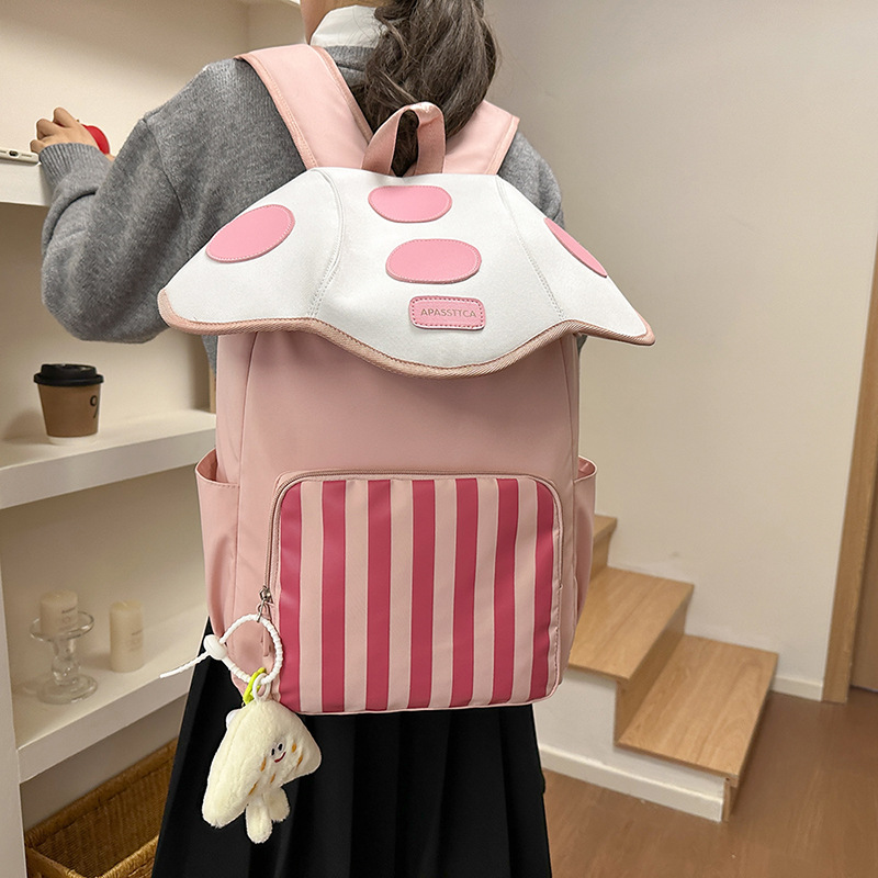 2025 New Korean version cute Mushroom Girl backpack for Girls, large-capacity backpack for junior high school girls and primary school students full figure