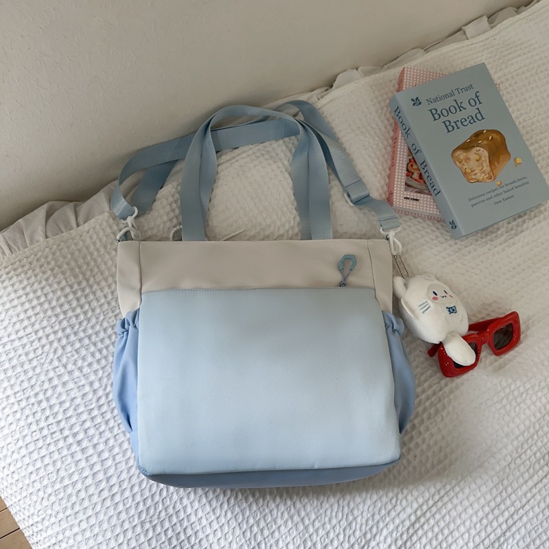 Primary school student tutorial bag, hand-held bag, shoulder bag, girls' versatile color-blocking tote bag, large-capacity file bag, book bag for class Specification drawing