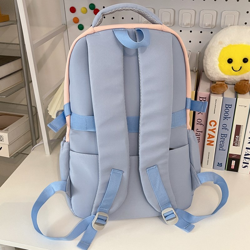 Korean-style color-blocking backpack for girls, large-capacity Instagram backpack for junior and senior high school students, high appearance level, versatile backpack for going out and traveling Specification drawing