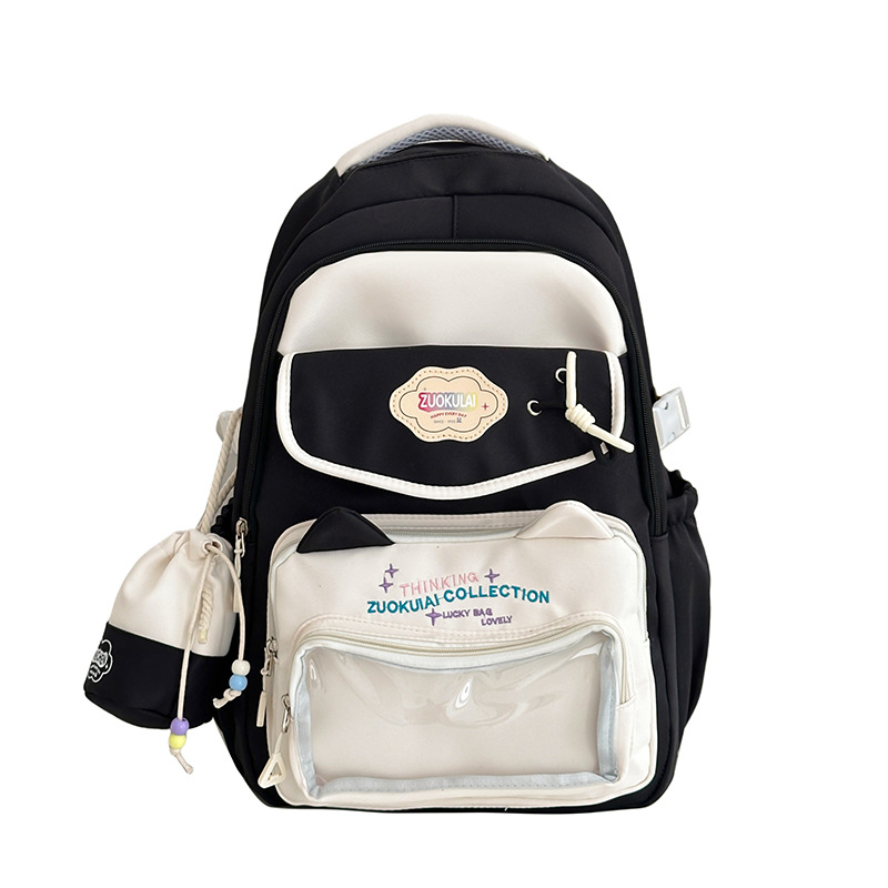 A new high-appearance-level Japanese ins school style fresh and sweet backpack for junior and senior high school students with color-blocking and patchwork backpacks Item Picture