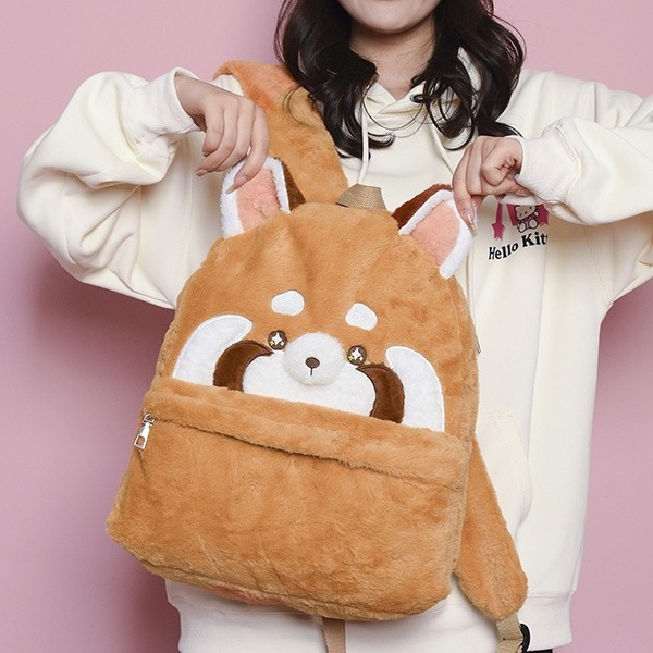 Cute cartoon bear plush backpack, new autumn and winter style soft girl children's backpack, fluffy girls' bag full figure