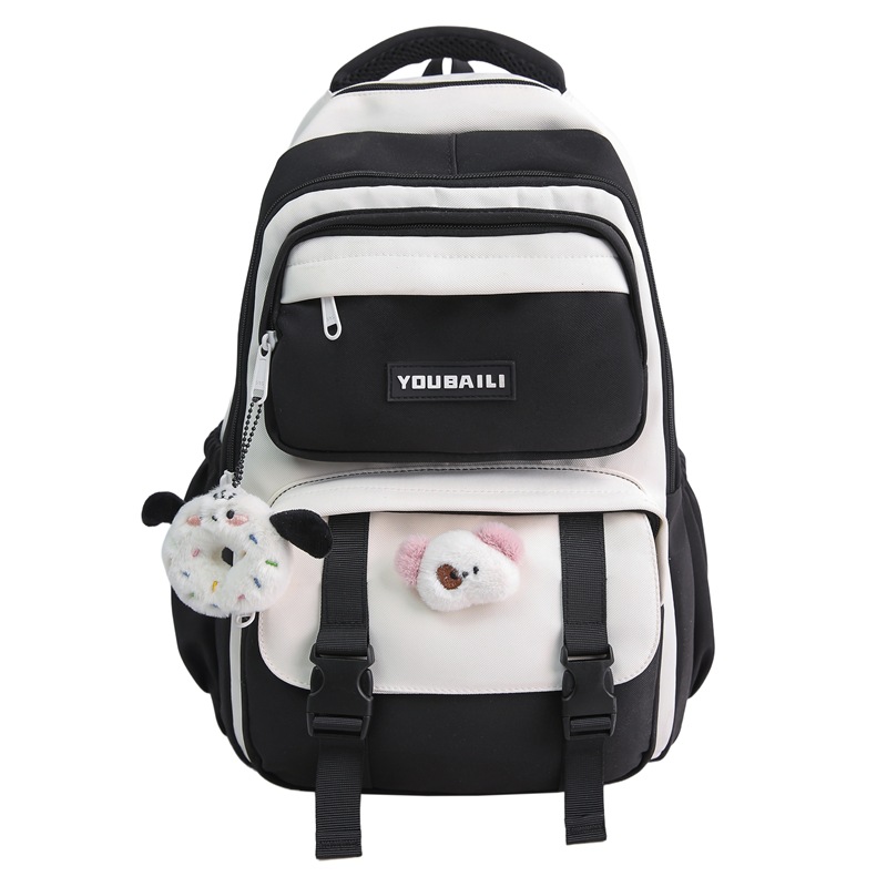 A new Korean-style backpack with a high aesthetic level, featuring a fresh and sweet college style, color-blocking and patchwork tutorial bag, and a backpack for junior and senior high school students Item Picture
