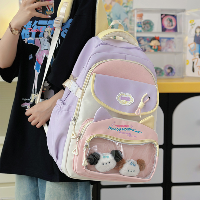 A new high-appearance-level ins fresh and cute backpack for junior and senior high school students in contrasting colors, casual and lightweight, with a large capacity for commuting details Picture